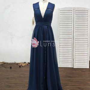 Formal Navy Chiffon Charmeuse Dress Extra Long